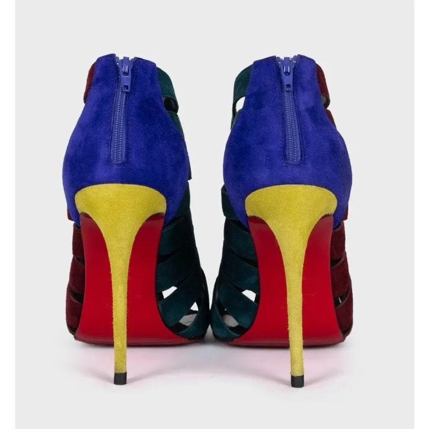 Christian Louboutin Multicolor Suede Heels - Sz.38.5 pre-owned Burgundy Suede Good - Model View