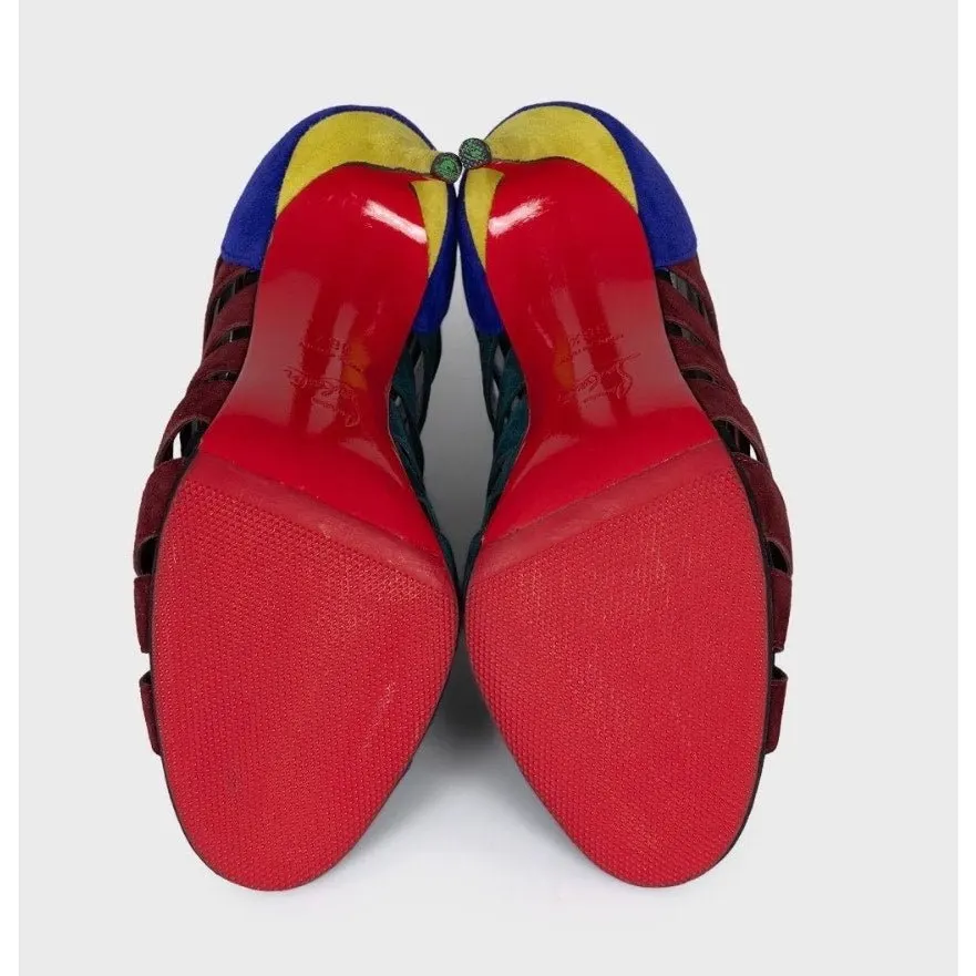 Christian Louboutin Multicolor Suede Heels - Sz.38.5 pre-owned Burgundy Suede Good - Box View