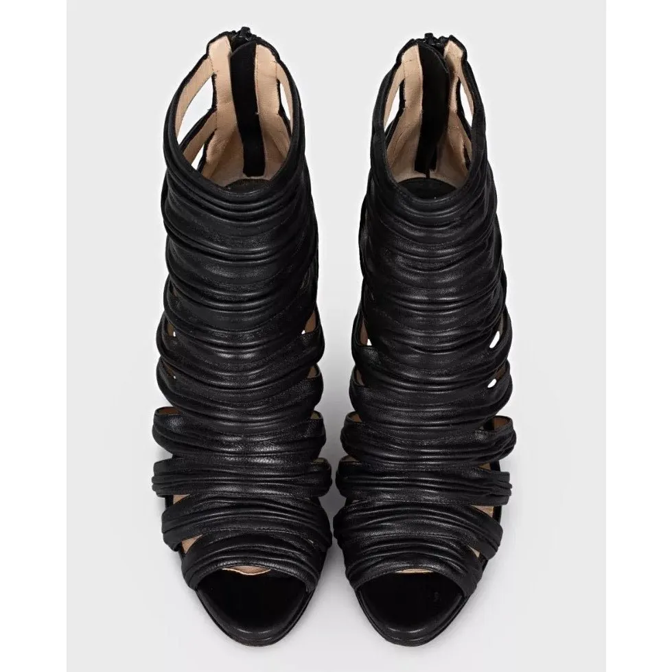 Christian Louboutin Black Leather Striped Pumps 36.5 Pre-owned Black Leather Good - Back View
