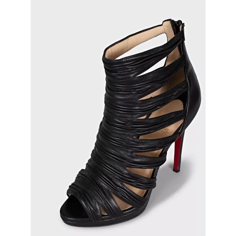 Christian Louboutin Black Leather Striped Pumps 36.5 Pre-owned Black Leather Good - Inside View