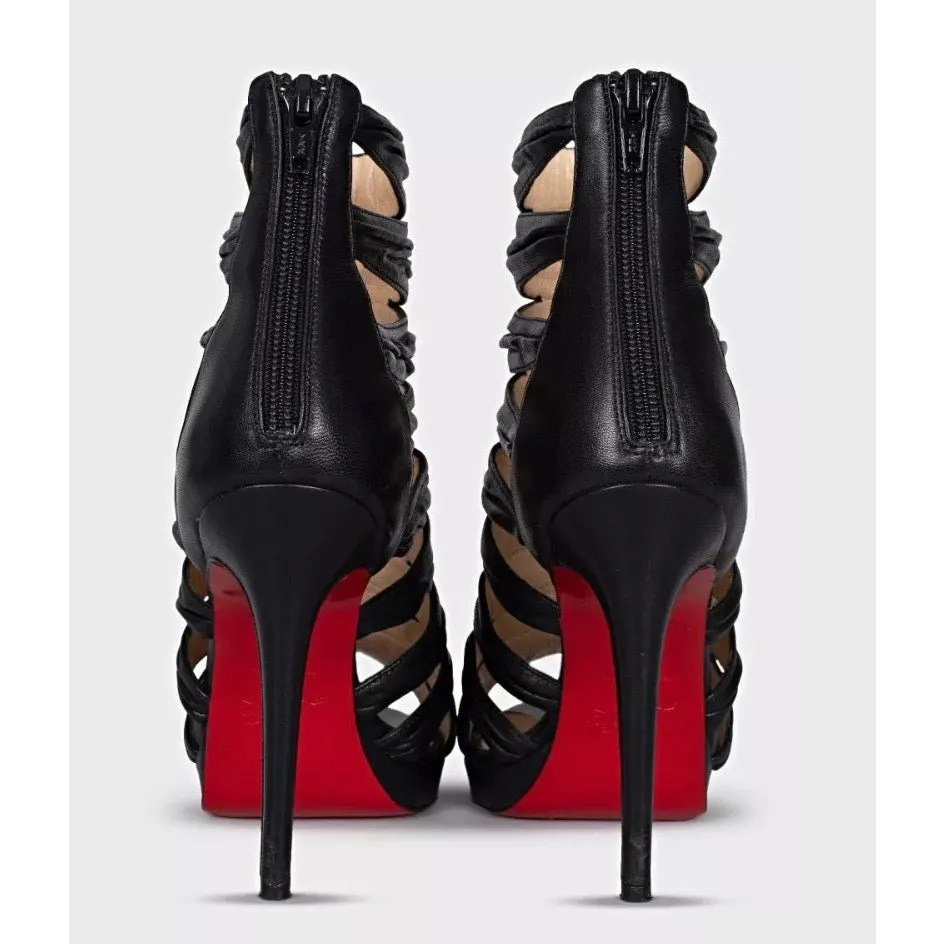 Christian Louboutin Black Leather Striped Pumps 36.5 Pre-owned Black Leather Good - Model View