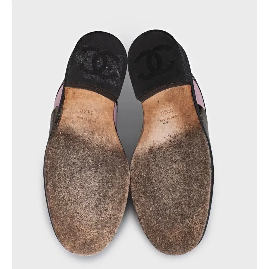 Chanel Tricolor Lace-Up Clogs Sz.38.5 Pre-owned Black Lace Good - Model View