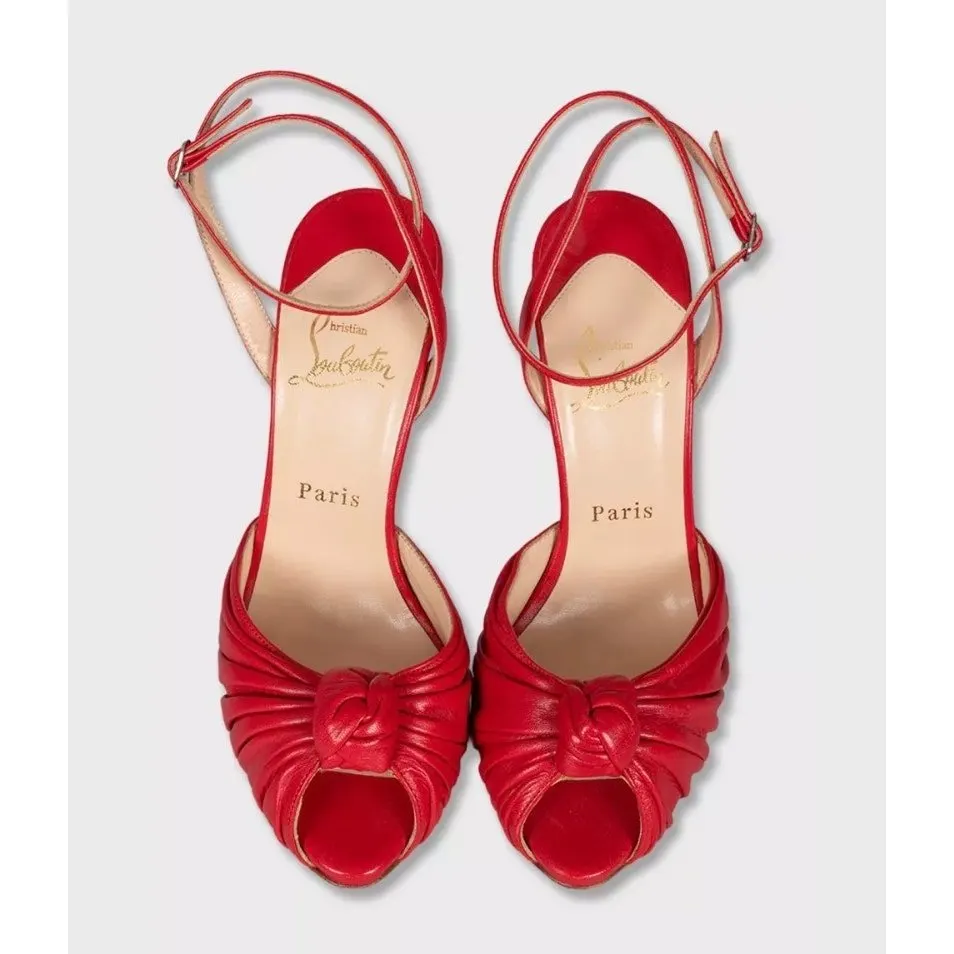 Christian Louboutin Red Leather Strappy Sandals Size 38 pre-owned Red Leather Good - Back View