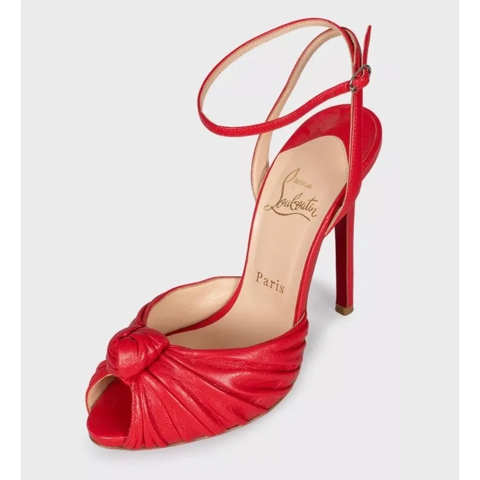 Christian Louboutin Red Leather Strappy Sandals Size 38 pre-owned Red Leather Good - Inside View