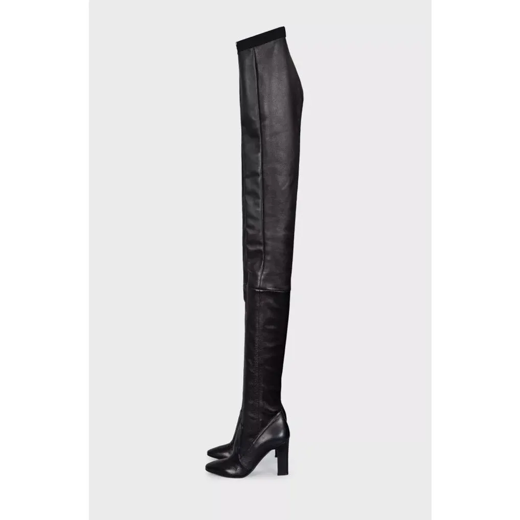 Unsigned Tamara Mellon Black Leather Knee-High Boots - Size 39 pre-owner Black Leather Good - Back View
