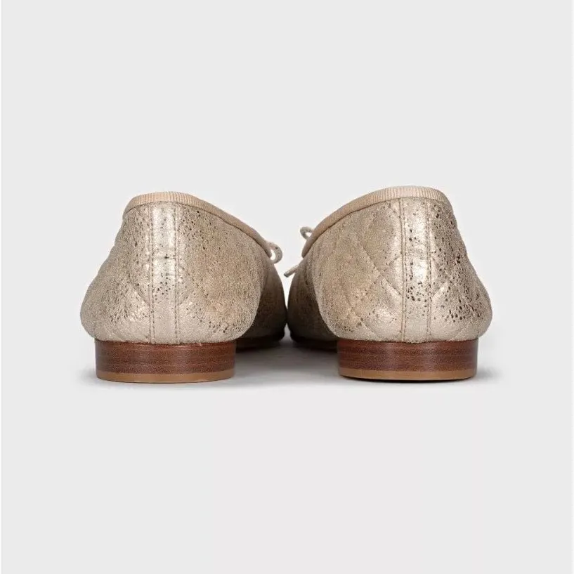 Chanel Quilted Gold Leather Ballerina Flats - Size 38.5 Pre-owned Gold Leather Good - Model View