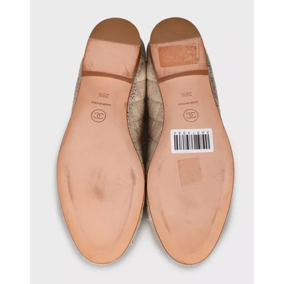 Chanel Quilted Gold Leather Ballerina Flats - Size 38.5 Pre-owned Gold Leather Good - Box View