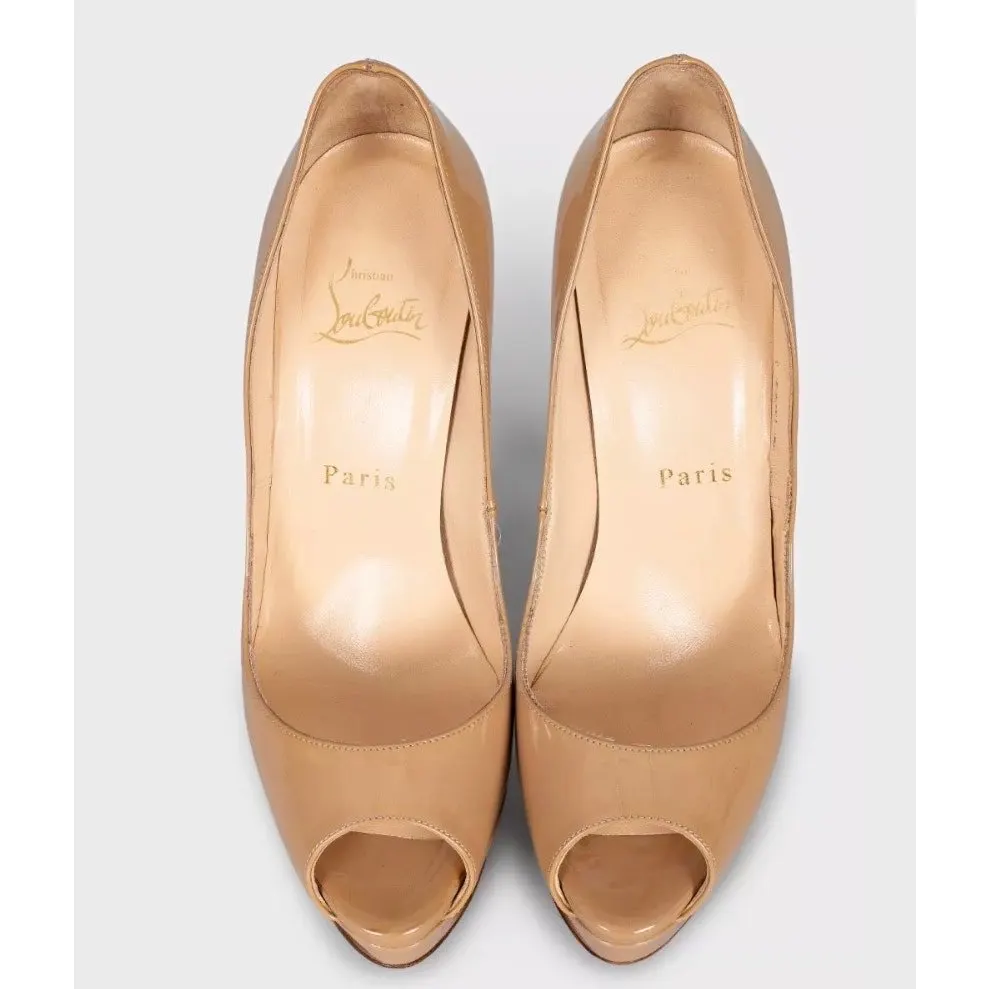 Christian Louboutin Beige Leather High Platform Pumps Sz.37 pre-owned Beige Leather Good - Back View