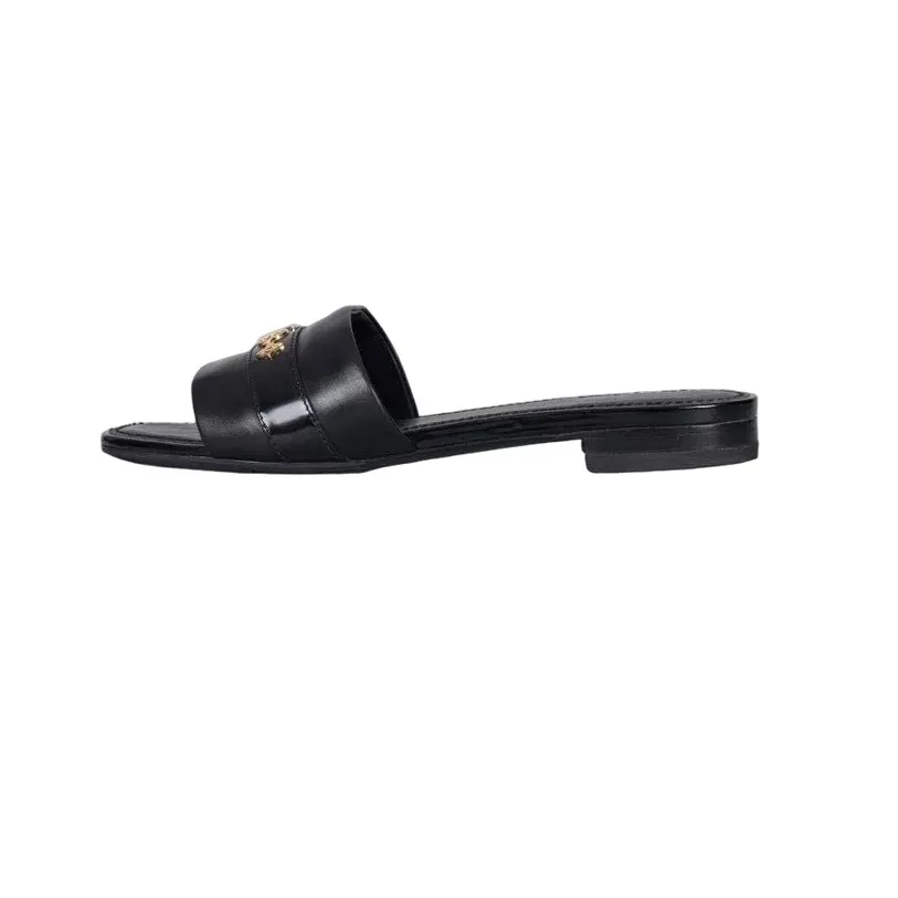 Louis Vuitton Black Leather Gold Hardware Slides Sz.39 Pre-owned Black Leather Good - Front View