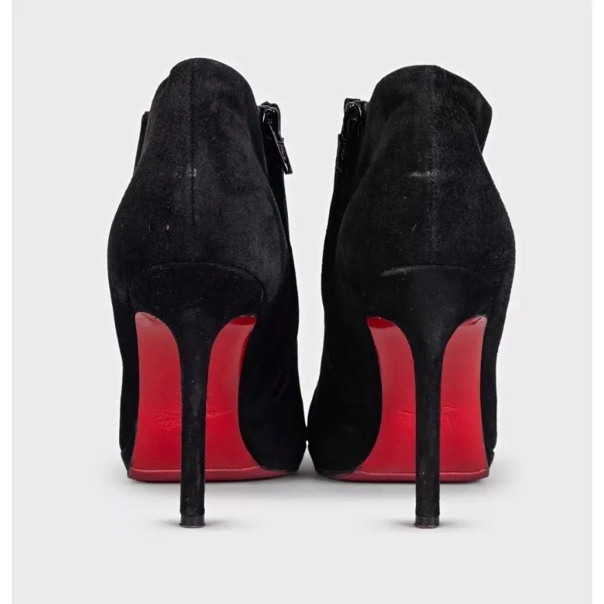 Christian Louboutin Black Suede Ankle Boots Size 38 Pre-owned Black Suede Good - Model View