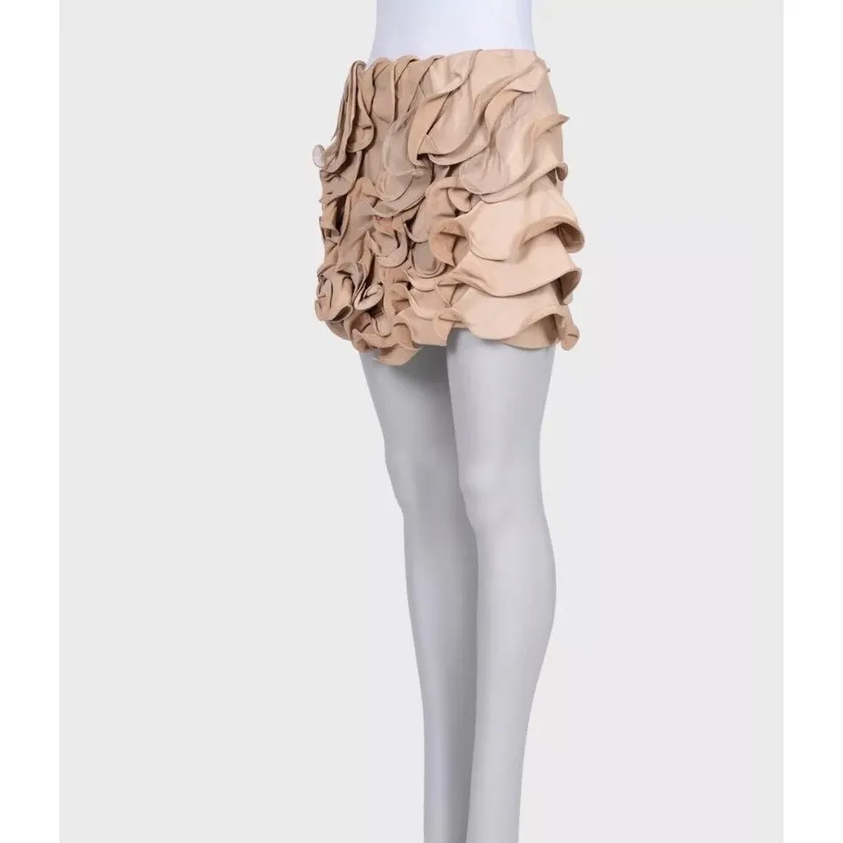 Valentino Beige Leather & Silk Mini Skirt Size M Pre-owned Beige Leather Good - Back View