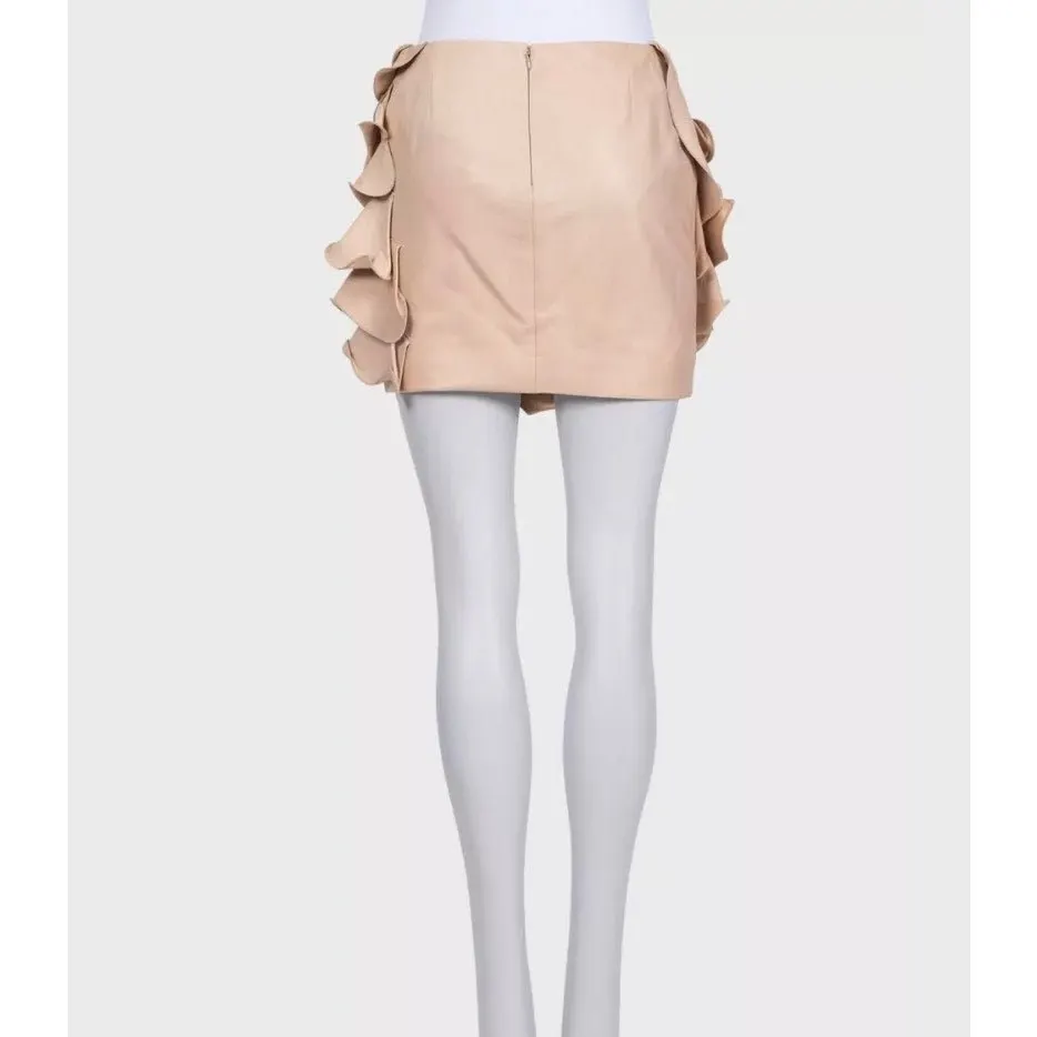 Valentino Beige Leather & Silk Mini Skirt Size M Pre-owned Beige Leather Good - Inside View