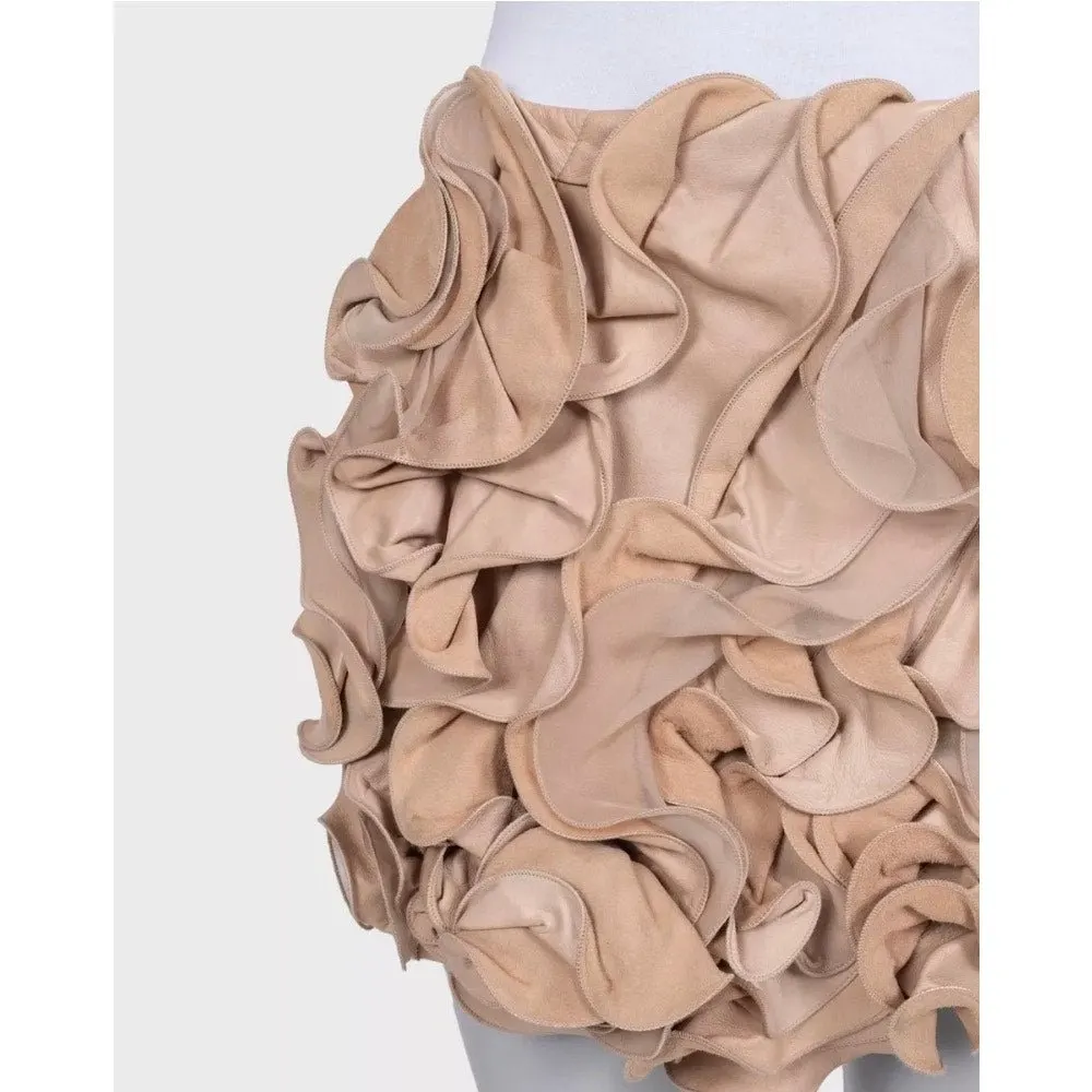Valentino Beige Leather & Silk Mini Skirt Size M Pre-owned Beige Leather Good - Model View