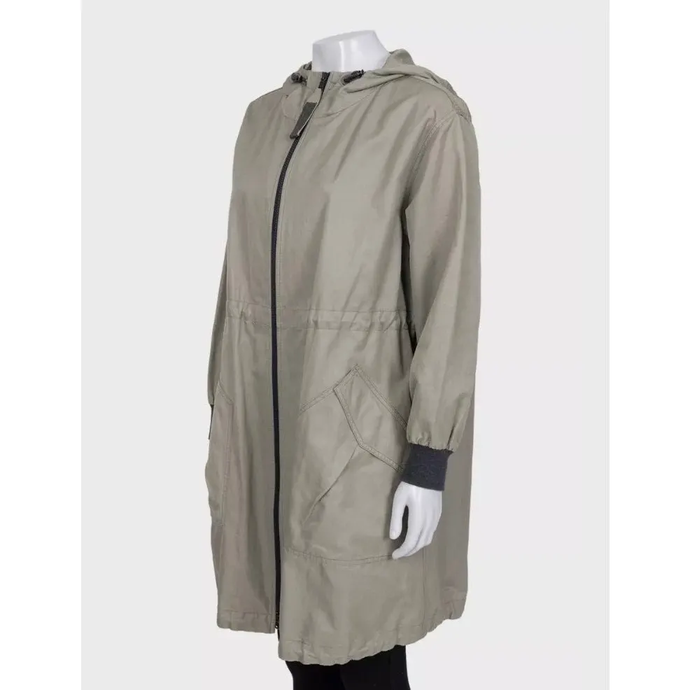 Brunello Cucinelli Green Hooded Coat - IT40/S Pre-owned Green Cotton Good - Back View