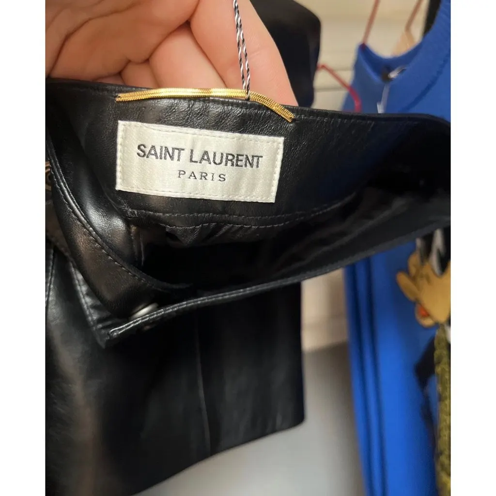 Saint Laurent Black Leather A-Line Button-Up Skirt Sz 42 Pre-owned Black Leather Good - Box View