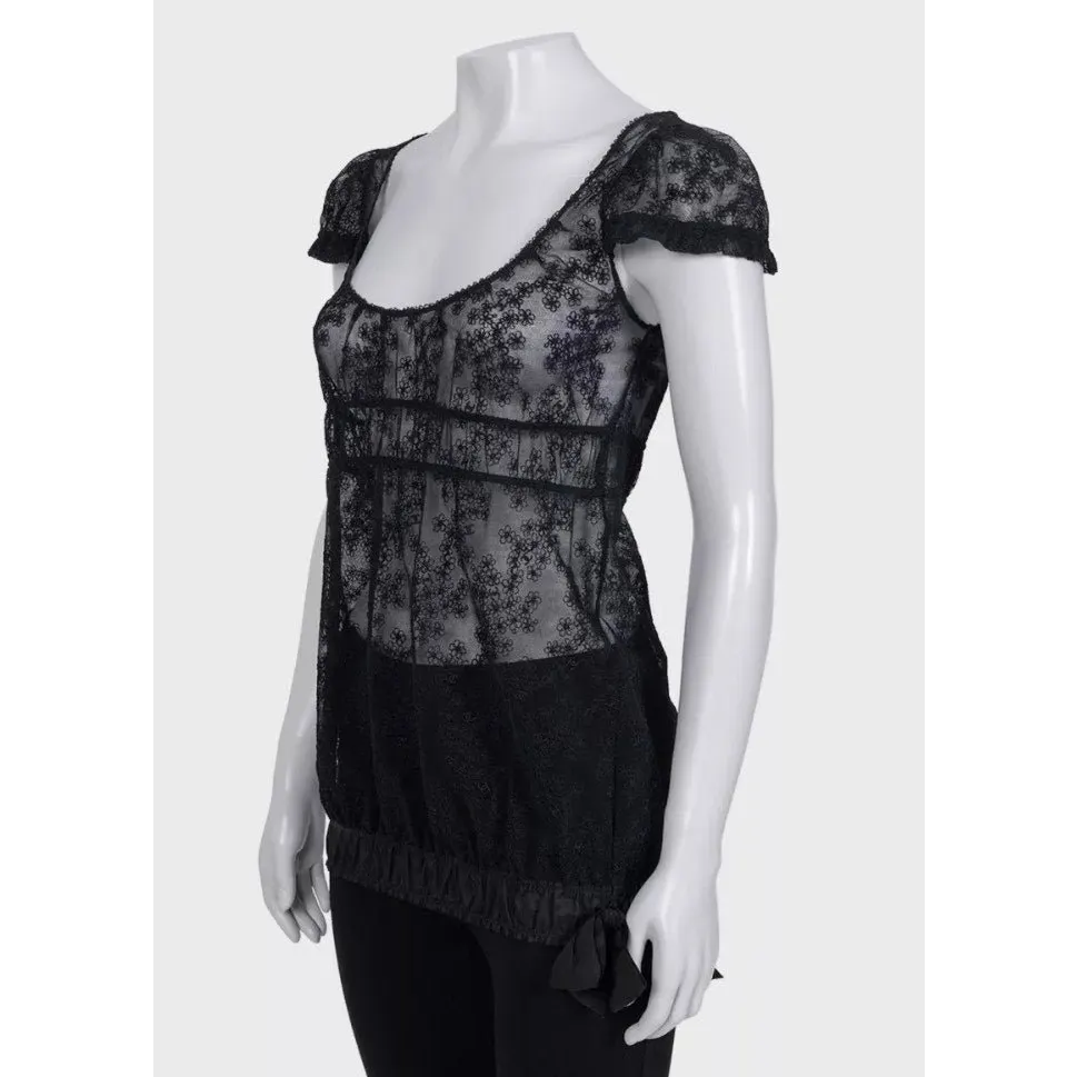 Chanel Elegant Black Lace Top with Bow - Size S / FR36 Pre-owned Black Lace Good - Back View