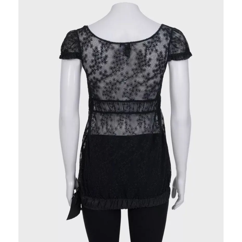 Chanel Elegant Black Lace Top with Bow - Size S / FR36 Pre-owned Black Lace Good - Inside View