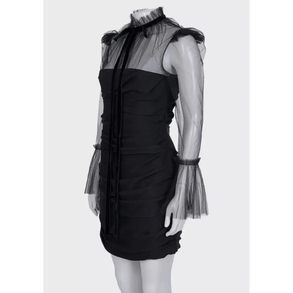 Khaite Khaite Black Silk Cocktail Dress with Sheer Sleeves XS pre-owned Black Silk Never worn - Back View