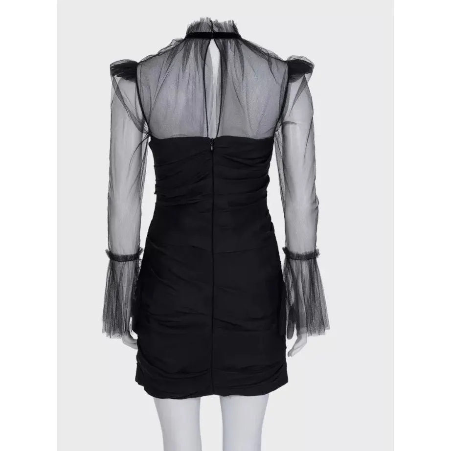 Khaite Khaite Black Silk Cocktail Dress with Sheer Sleeves XS pre-owned Black Silk Never worn - Inside View