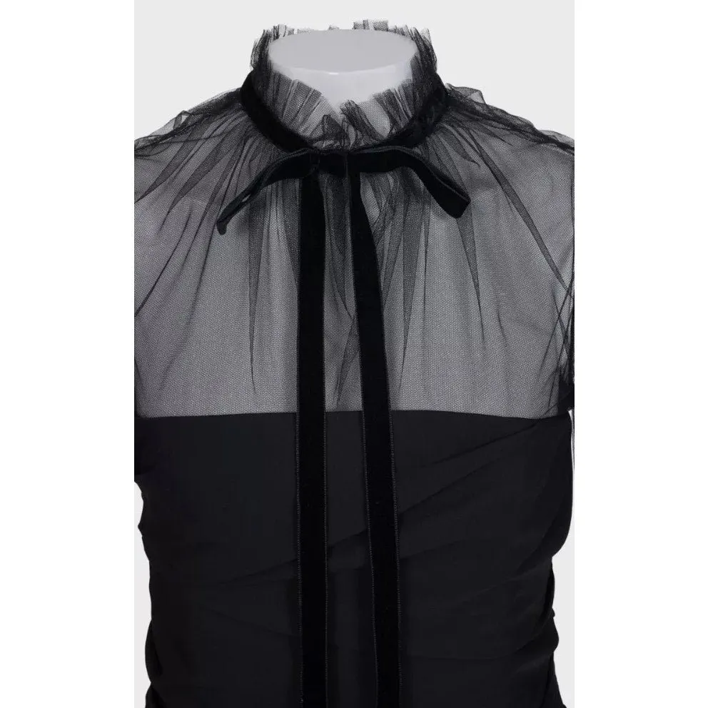 Khaite Khaite Black Silk Cocktail Dress with Sheer Sleeves XS pre-owned Black Silk Never worn - Model View