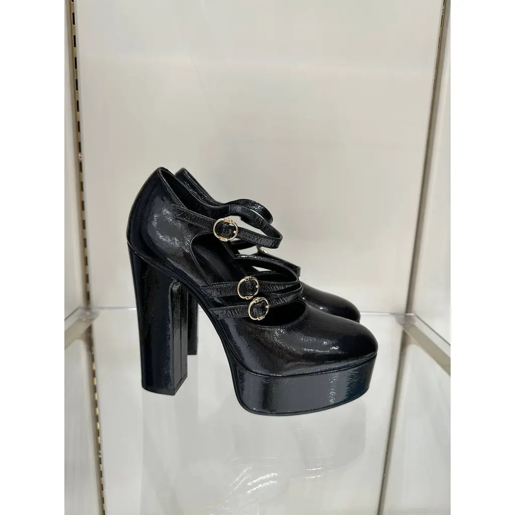 Celine FW 2020 Melody Black Patent Mary Jane Pumps 37 pre-owned Black Leather Never worn - Back View