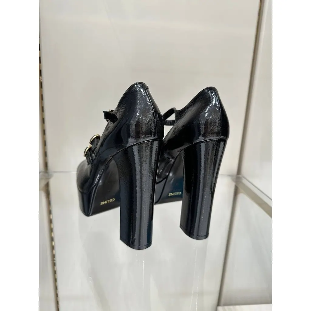 Celine FW 2020 Melody Black Patent Mary Jane Pumps 37 pre-owned Black Leather Never worn - Inside View