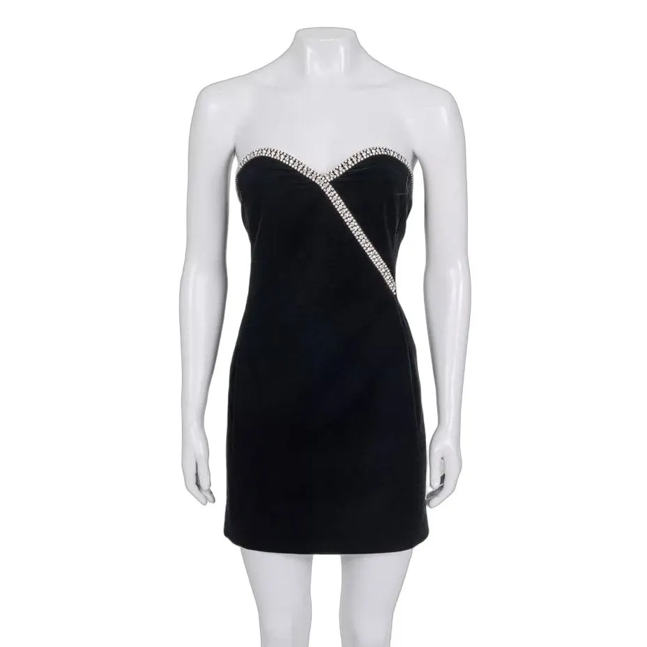 Saint Laurent Black Crystal Embellished Dress Sz.34XS Pre-owned Black Silk Never worn - Front View