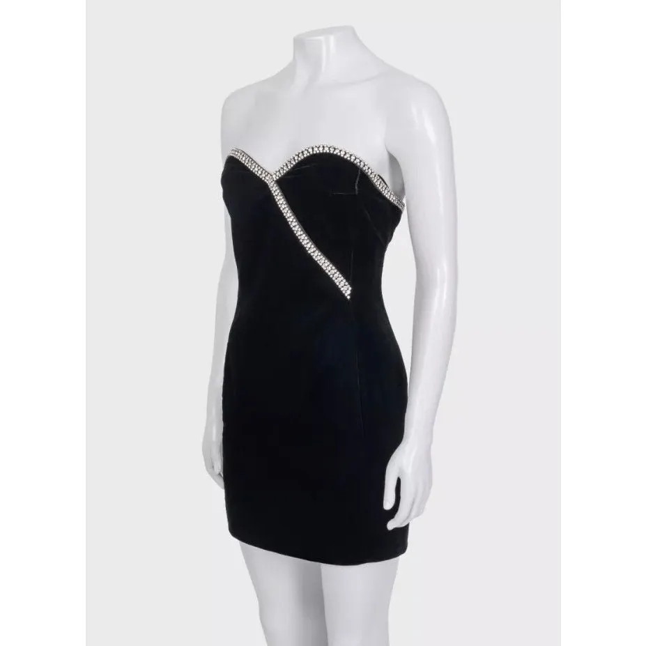 Saint Laurent Black Crystal Embellished Dress Sz.34XS Pre-owned Black Silk Never worn - Back View