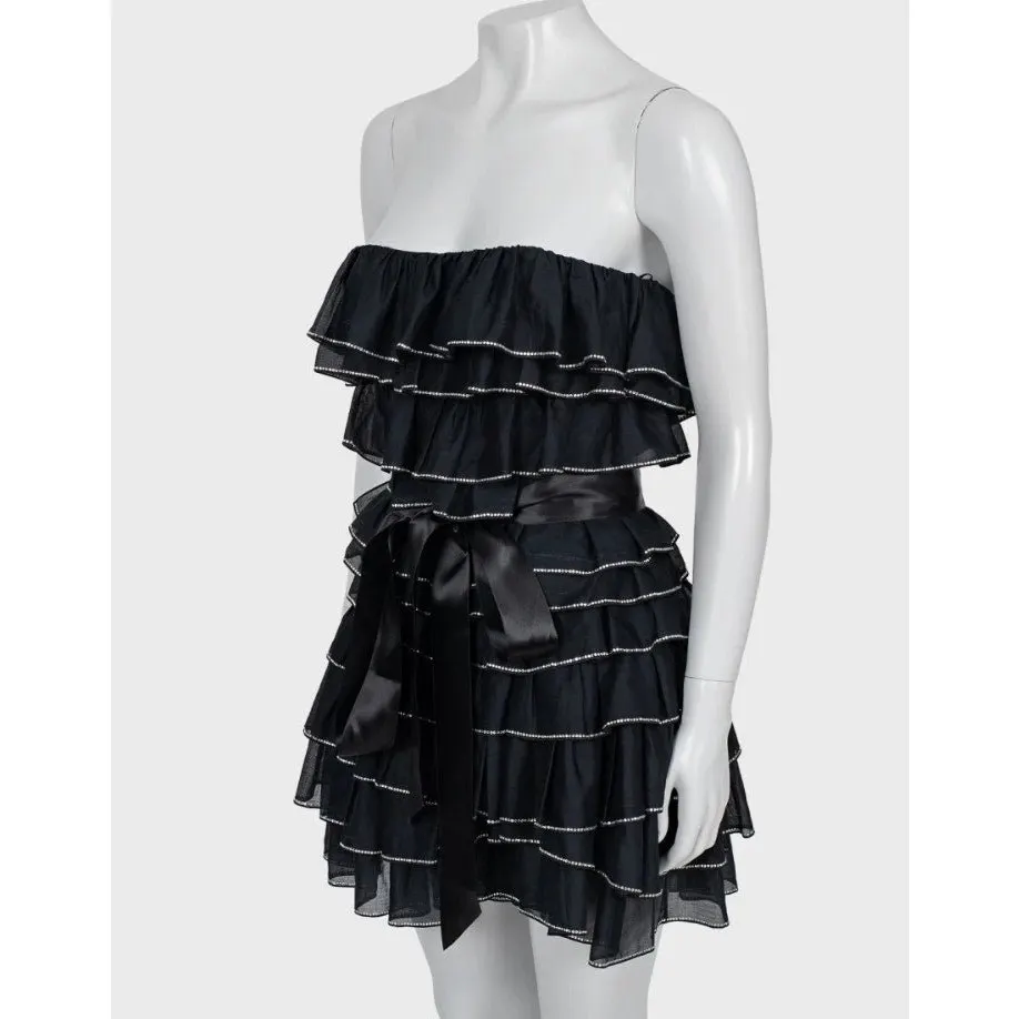 Alexandre Vauthier Alexandre Vauthier Black Crystal Ruffle Mini Dress FR38 pre-owned Black Cotton Never worn - Back View