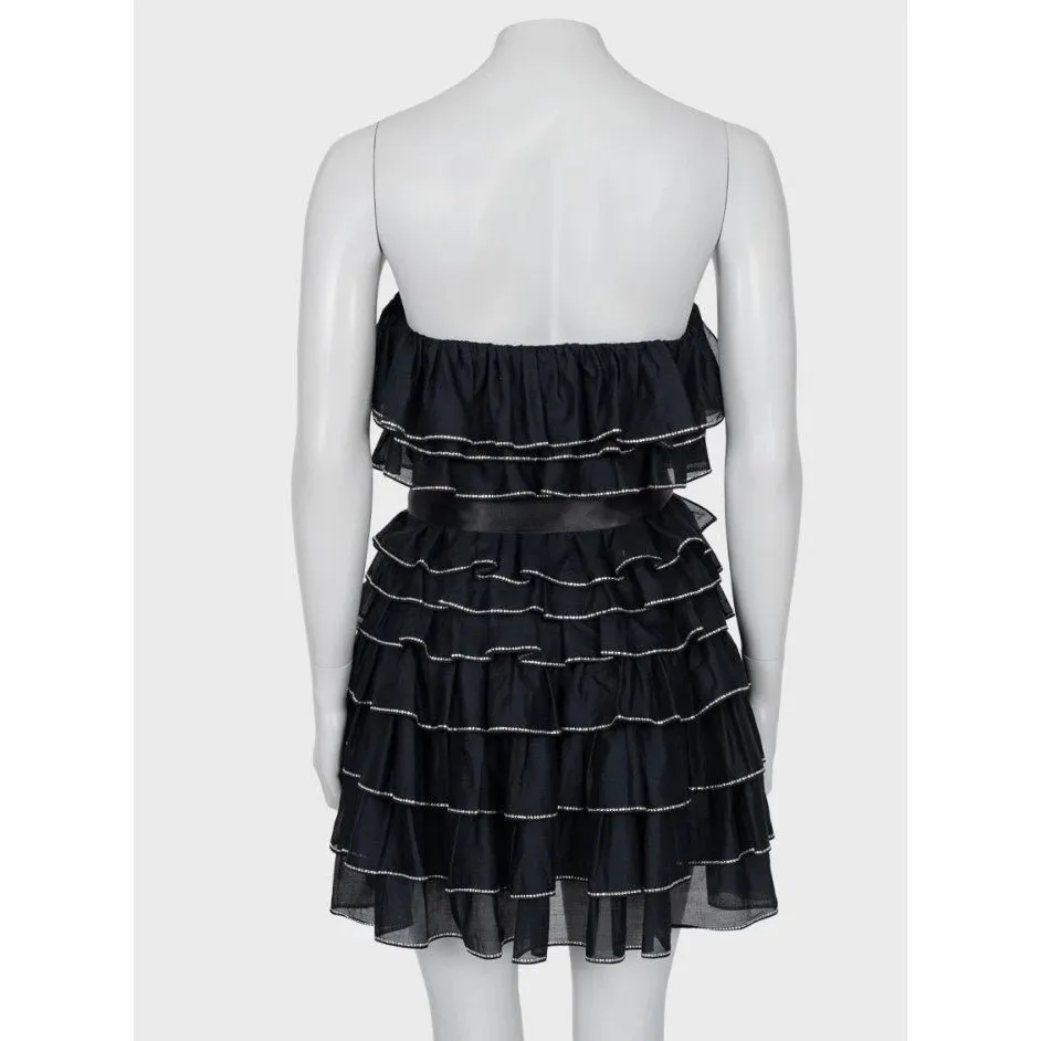 Alexandre Vauthier Alexandre Vauthier Black Crystal Ruffle Mini Dress FR38 pre-owned Black Cotton Never worn - Inside View