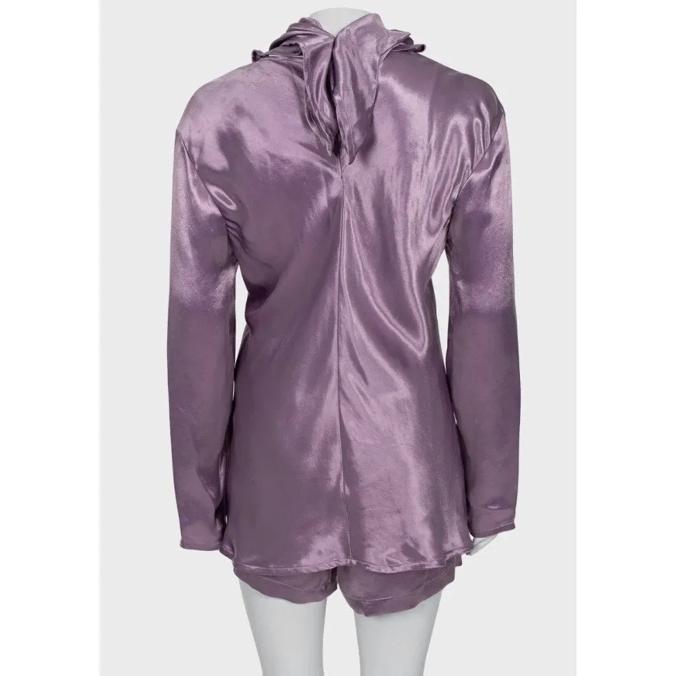 Bottega Veneta Purple Cupro Shorts & Blouse Set IT42 Pre-owned Purple Polyester Good - Inside View