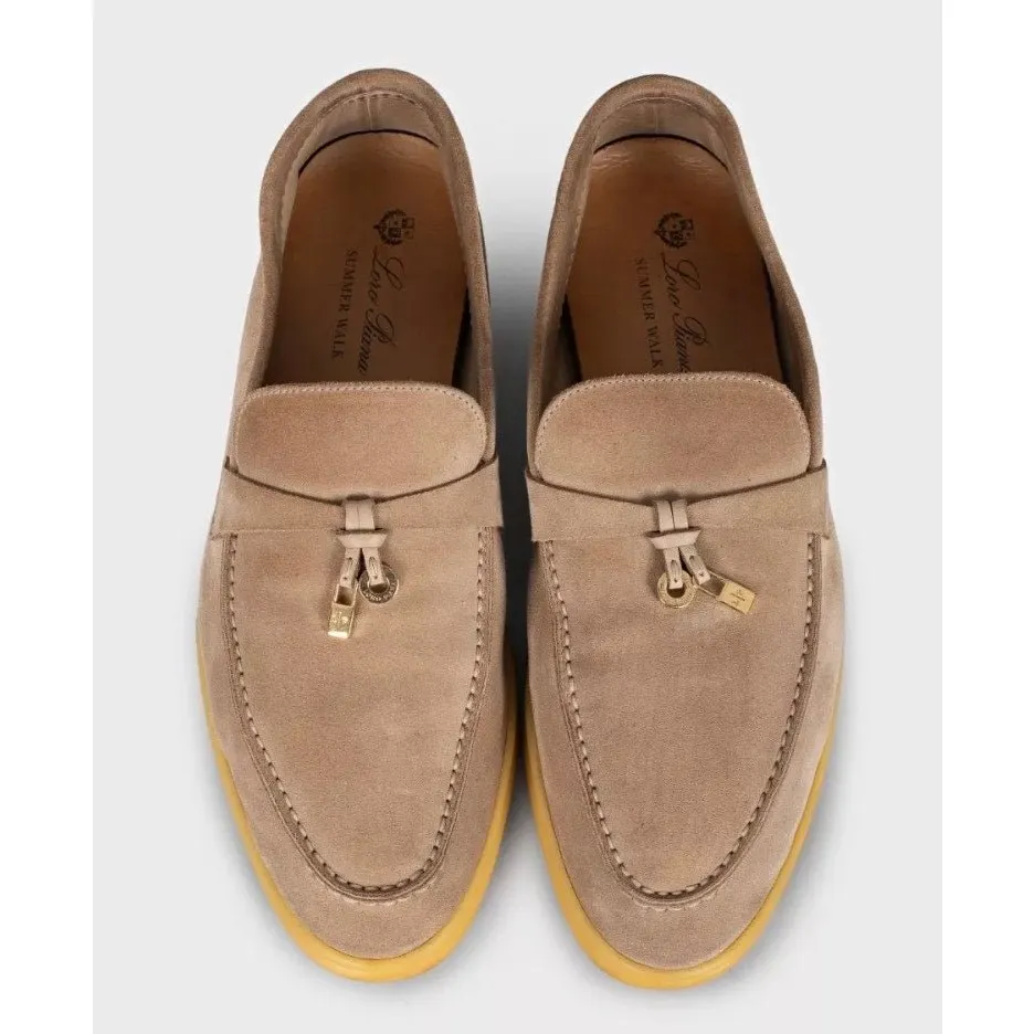 Loro Piana Summer Charms Walk Beige Suede Loafers Sz. 40 pre-owned Beige Suede Good - Back View