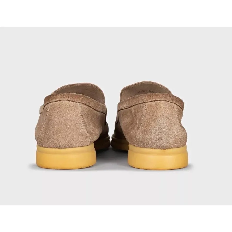 Loro Piana Summer Charms Walk Beige Suede Loafers Sz. 40 pre-owned Beige Suede Good - Model View