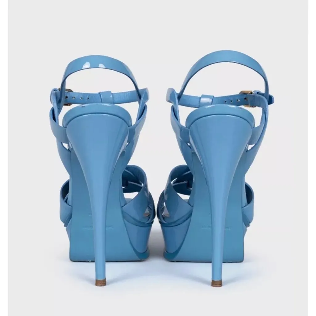 Saint Laurent Saint Laurent Tribute Blue Leather Platform Sandals Sz.38 Blue Leather Good - Model View