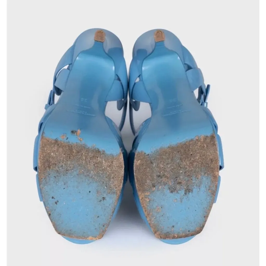 Saint Laurent Saint Laurent Tribute Blue Leather Platform Sandals Sz.38 Blue Leather Good - Box View
