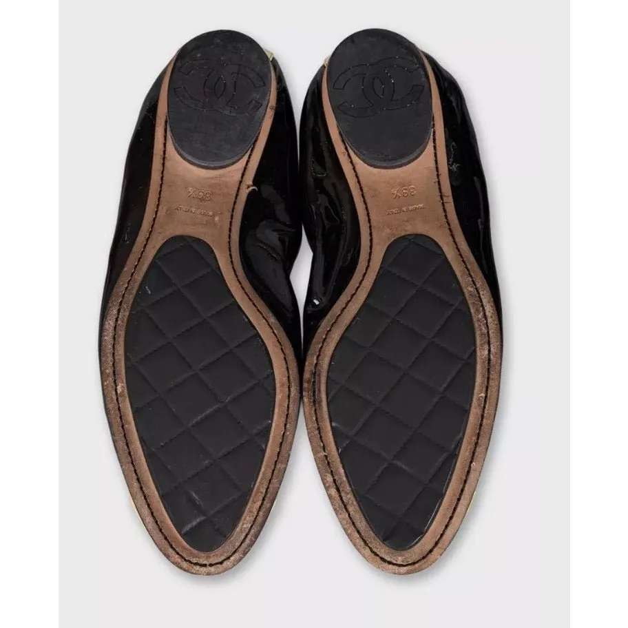Chanel Black Patent Leather Ballerina Flats - Size 39.5 pre-owned Black Leather Good - Box View