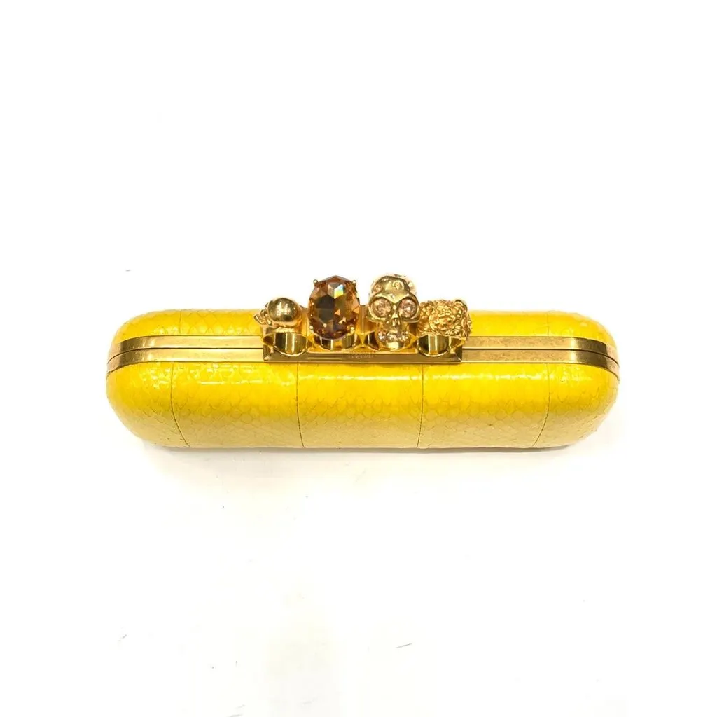 Alexander McQueen Yellow Snakeskin Skull Clutch pre-owned Yellow Leather Good - Back View