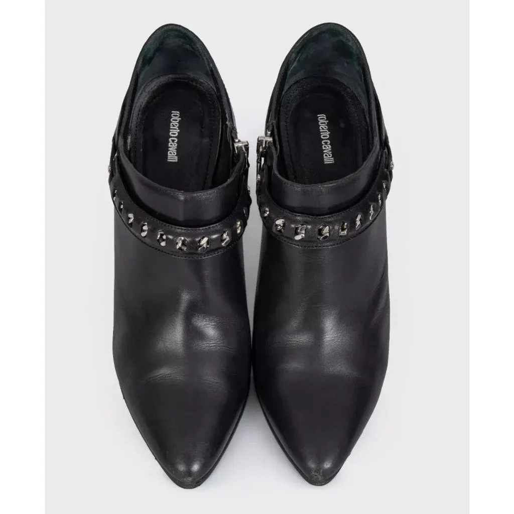 Roberto Cavalli Black Leather Ankle Boots sz.40 pre-owned Black Leather Good - Back View