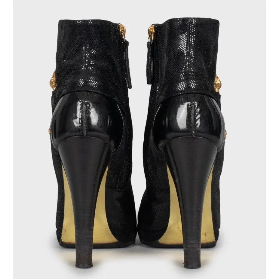 Roberto Cavalli Black Leather Ankle Boots Sz.38.5 pre-owned Black Leather Good - Box View