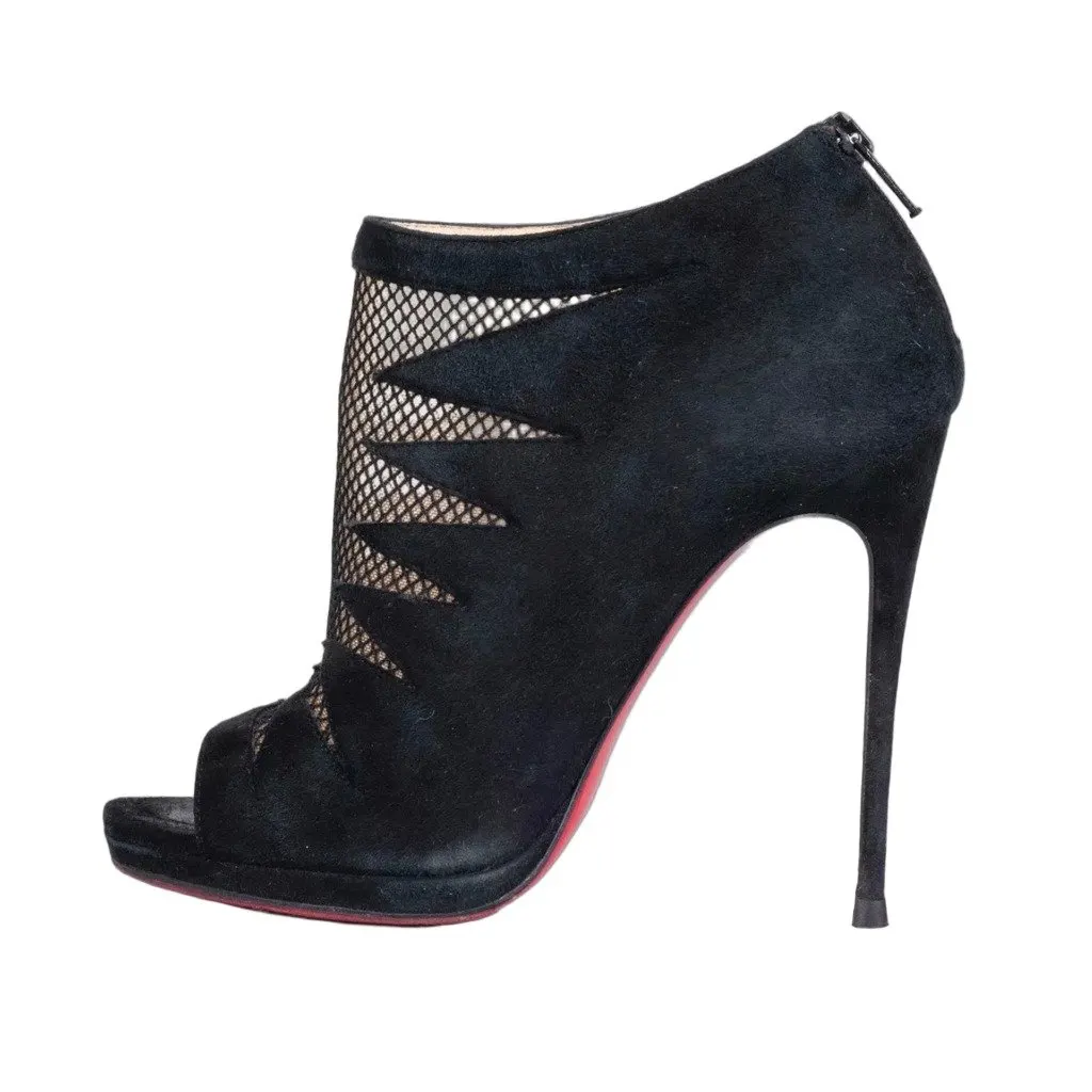 Christian Louboutin Christian Louboutin Black Suede Open-Toe Booties Sz.37 pre-owned Black Suede Good - Front View