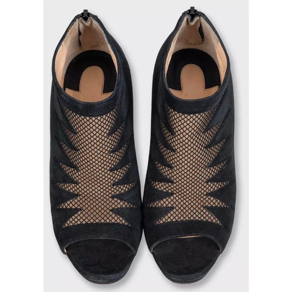 Christian Louboutin Christian Louboutin Black Suede Open-Toe Booties Sz.37 pre-owned Black Suede Good - Back View