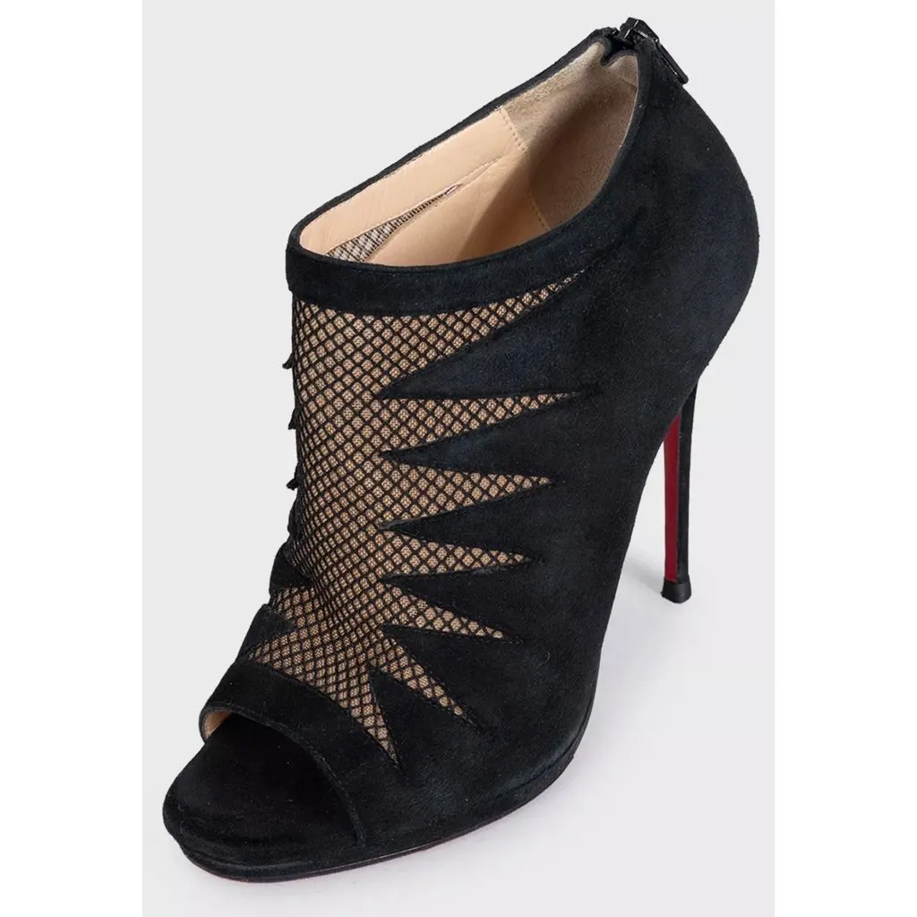 Christian Louboutin Christian Louboutin Black Suede Open-Toe Booties Sz.37 pre-owned Black Suede Good - Inside View