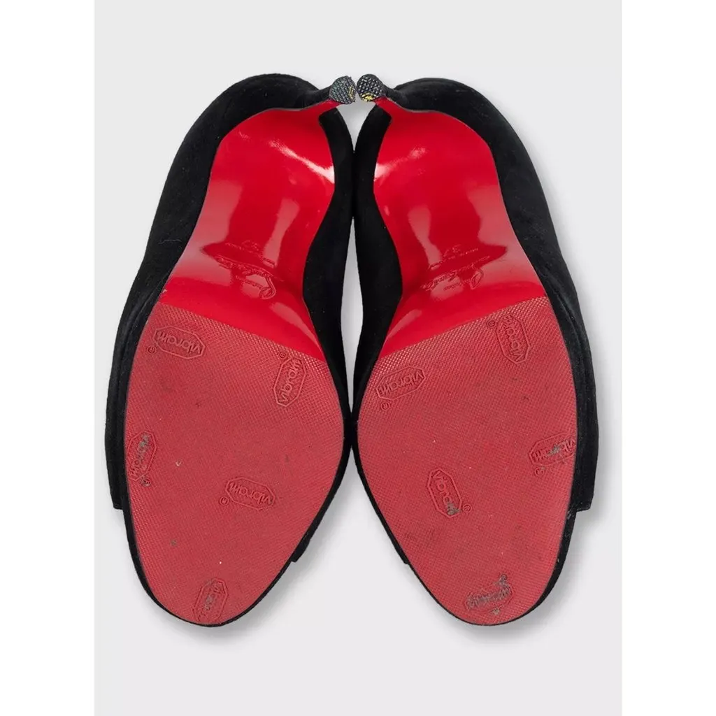 Christian Louboutin Christian Louboutin Black Suede Open-Toe Booties Sz.37 pre-owned Black Suede Good - Box View