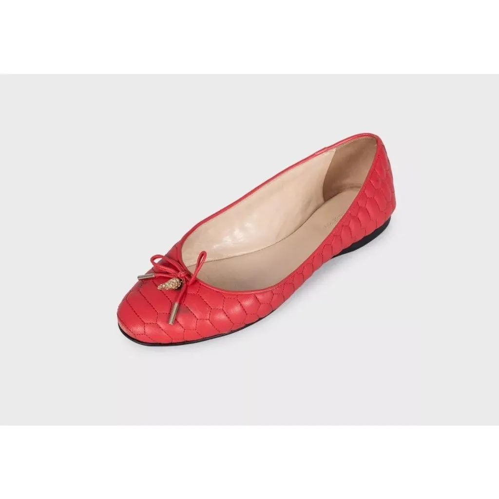 Roberto Cavalli Red Quilted Leather Flats w/ Crystal Charm EU 37 pre-owned Red Leather Good - Inside View
