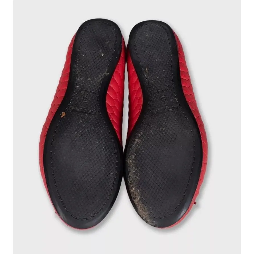 Roberto Cavalli Red Quilted Leather Flats w/ Crystal Charm EU 37 pre-owned Red Leather Good - Box View