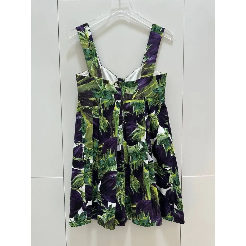 Dolce & Gabbana Vibrant Botanical Print Cotton Blend Dress Sz.40 pre-owned Black Cotton Good - Back View