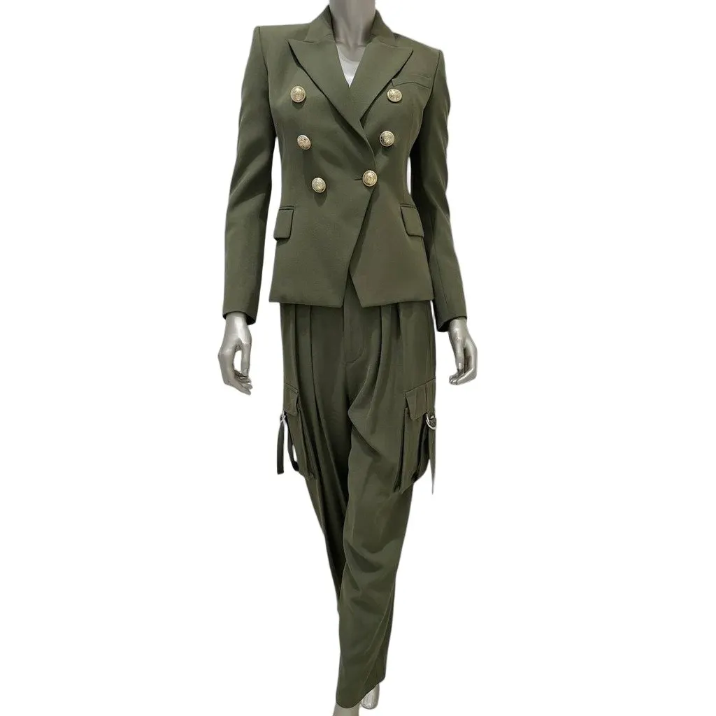 Balmain Green Twill Suit - EU 36 (S) Pre-owned Green Cotton Good - Front View