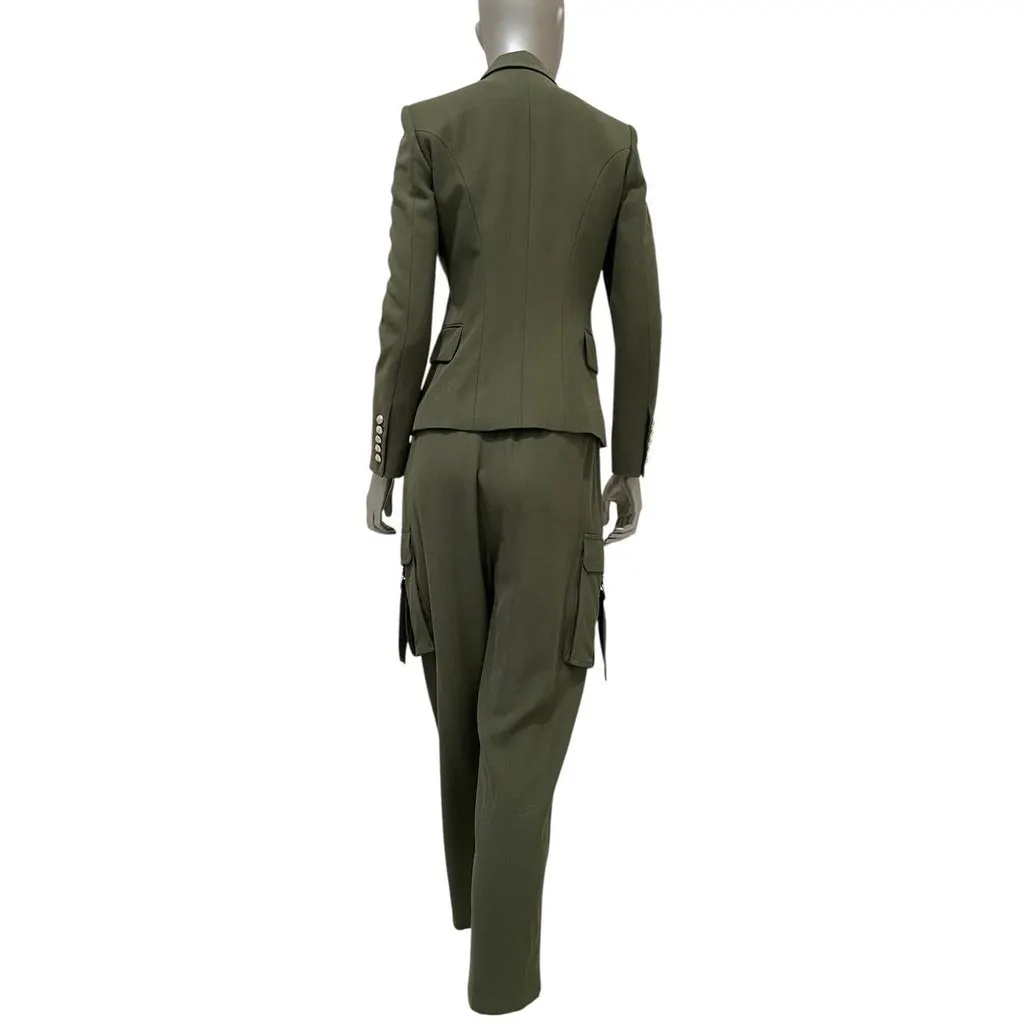 Balmain Green Twill Suit - EU 36 (S) Pre-owned Green Cotton Good - Back View