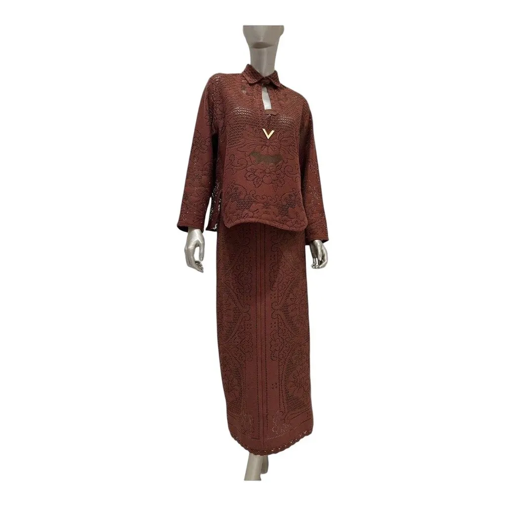 Valentino NWT Valentino Brown Laser-Cut Leather Two-Piece Set IT40 pre-owned Brown Leather Never worn, with tag - Front View