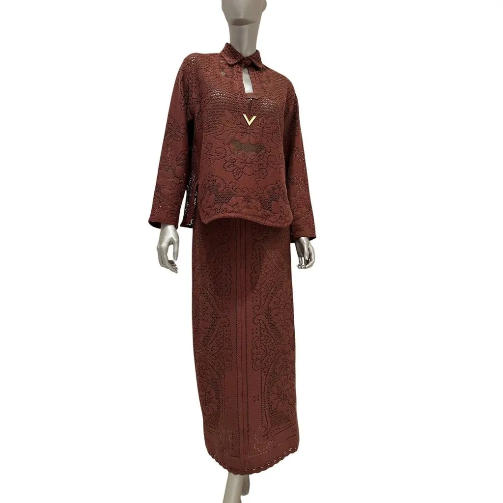 Valentino NWT Valentino Brown Laser-Cut Leather Two-Piece Set IT40 pre-owned Brown Leather Never worn, with tag - Back View
